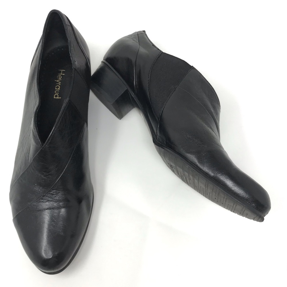 Heyraud French Heeled Loafer Black Leather Sz 38
